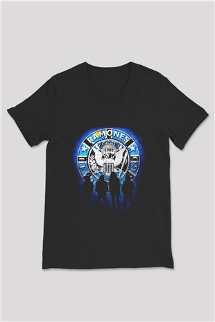 Ramones Siyah Unisex V Yaka Tişört T-Shirt
