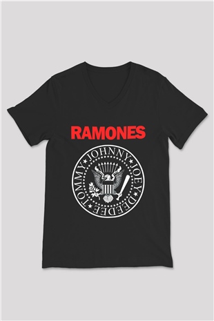 Ramones Siyah Unisex V Yaka Tişört T-Shirt