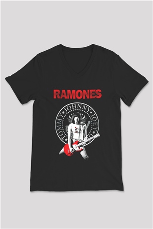 Ramones Siyah Unisex V Yaka Tişört T-Shirt