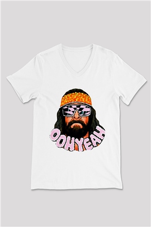 Randy Savage Beyaz Unisex  V Yaka Tişört