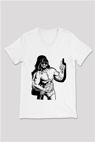 Randy Savage Beyaz Unisex  V Yaka Tişört