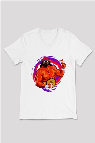 Randy Savage Beyaz Unisex  V Yaka Tişört
