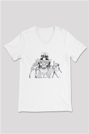 Randy Savage Beyaz Unisex  V Yaka Tişört