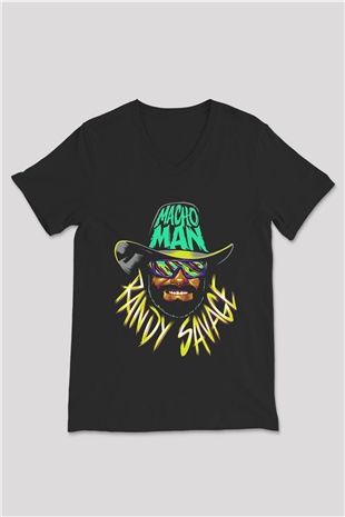 Randy Savage Siyah Unisex  V Yaka Tişört