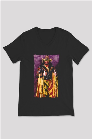 Randy Savage Siyah Unisex  V Yaka Tişört