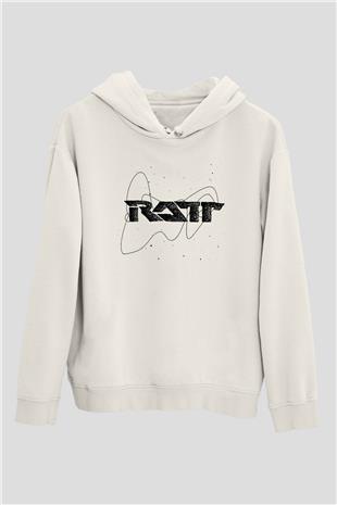Ratt Baskılı Beyaz Unisex Kapüşonlu Sweatshirt
