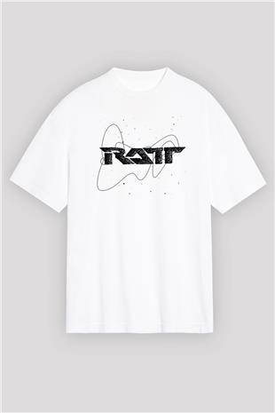 Ratt Baskılı Beyaz Unisex Oversize Tişört - Tshirt