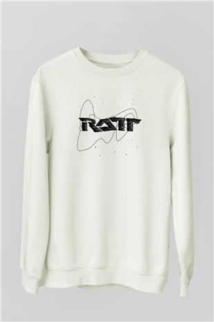 Ratt Baskılı Beyaz Unisex Sweatshirt