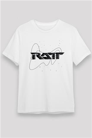 Ratt Baskılı Unisex Beyaz Tişört - Tshirt