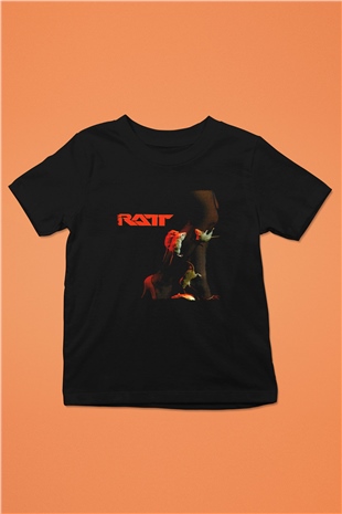 Ratt Baskılı Unisex Siyah Çocuk Tişört - Tshirt