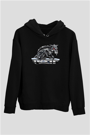 Ratt Baskılı Unisex Siyah Kapüşonlu Sweatshirt
