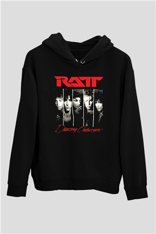 Ratt Baskılı Unisex Siyah Kapüşonlu Sweatshirt