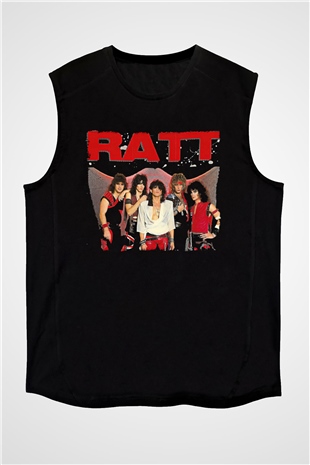 Ratt Baskılı Unisex Siyah Kolsuz Tişört - Tshirt