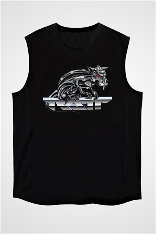 Ratt Baskılı Unisex Siyah Kolsuz Tişört - Tshirt