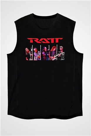 Ratt Baskılı Unisex Siyah Kolsuz Tişört - Tshirt