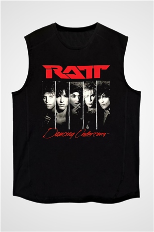 Ratt Baskılı Unisex Siyah Kolsuz Tişört - Tshirt
