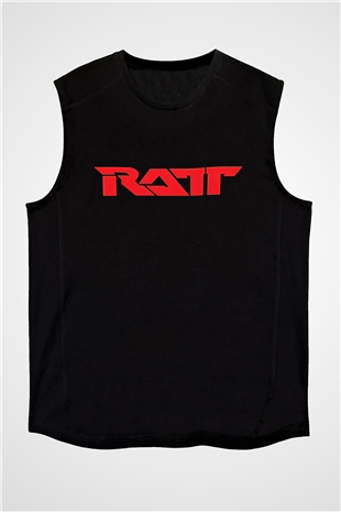 Ratt Baskılı Unisex Siyah Kolsuz Tişört - Tshirt
