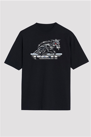 Ratt Baskılı Unisex Siyah Oversize Tişört - Tshirt