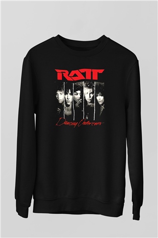 Ratt Baskılı Unisex Siyah Sweatshirt