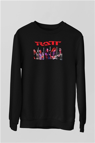Ratt Baskılı Unisex Siyah Sweatshirt