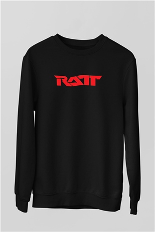 Ratt Baskılı Unisex Siyah Sweatshirt
