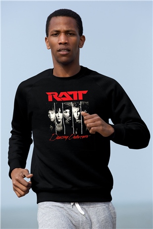 Ratt Baskılı Unisex Siyah Sweatshirt