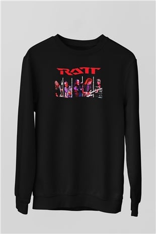 Ratt Baskılı Unisex Siyah Sweatshirt