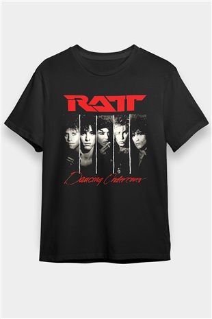 Ratt Baskılı Unisex Siyah Tişört - Tshirt