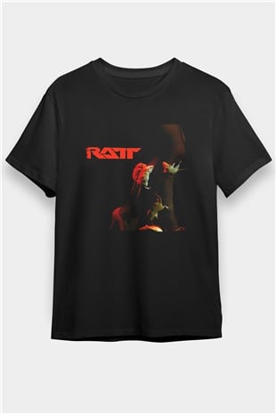 Ratt Baskılı Unisex Siyah Tişört - Tshirt
