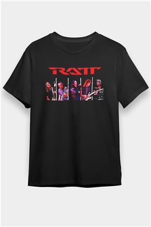 Ratt Baskılı Unisex Siyah Tişört - Tshirt
