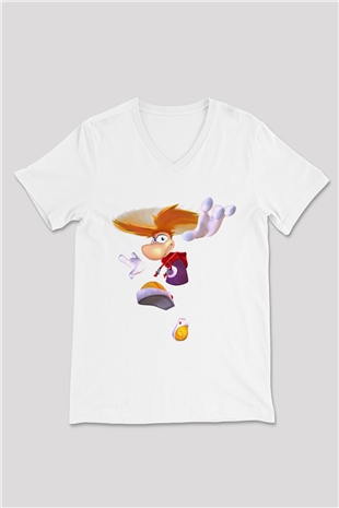Rayman Beyaz Unisex V Yaka Tişört
