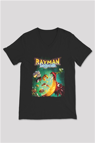 Rayman Siyah Unisex V Yaka Tişört