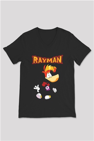 Rayman Siyah Unisex V Yaka Tişört