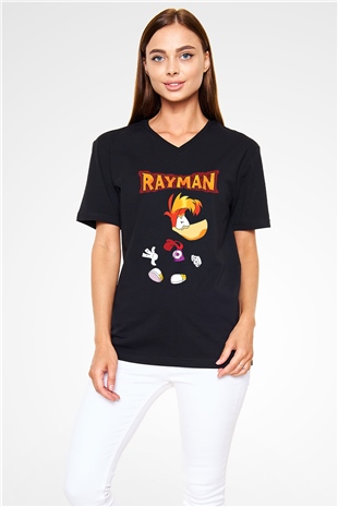 Rayman Siyah Unisex V Yaka Tişört