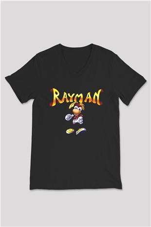 Rayman Siyah Unisex V Yaka Tişört