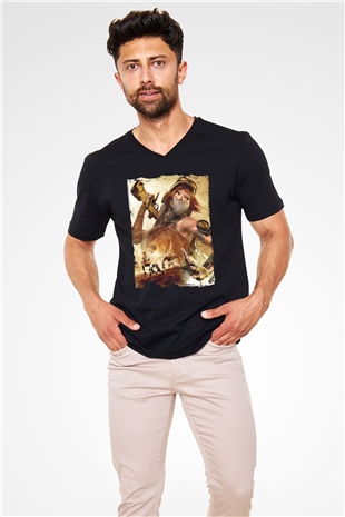 ReCore Siyah Unisex V Yaka Tişört