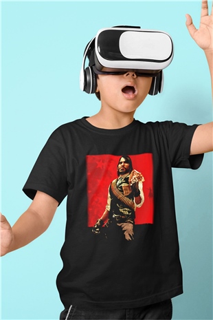Red Dead Redemption Baskılı Siyah Unisex Çocuk Tişört