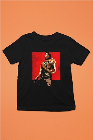 Red Dead Redemption Baskılı Siyah Unisex Çocuk Tişört