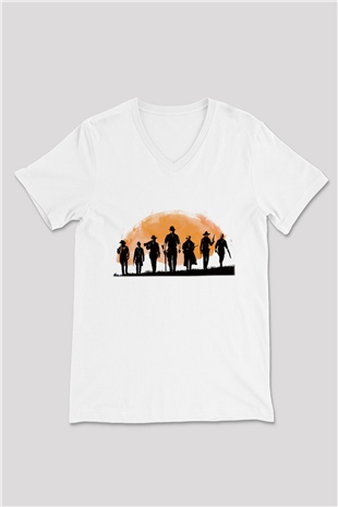 Red Dead Redemption Beyaz Unisex V Yaka Tişört T-Shirt