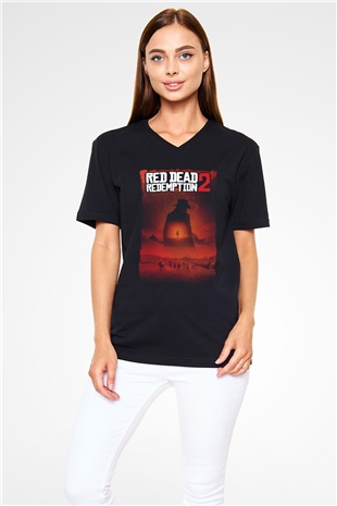 Red Dead Redemption Siyah Unisex V Yaka Tişört