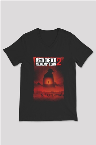 Red Dead Redemption Siyah Unisex V Yaka Tişört