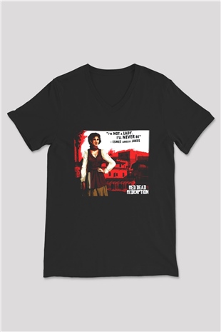 Red Dead Redemption Siyah Unisex V Yaka Tişört T-Shirt