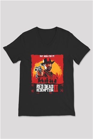 Red Dead Redemption Siyah Unisex V Yaka Tişört