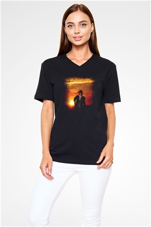 Red Dead Redemption Siyah Unisex V Yaka Tişört T-Shirt