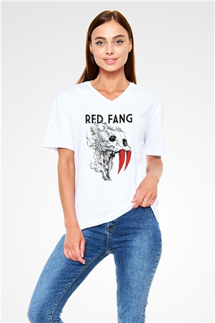 Red Fang Beyaz Unisex V Yaka Tişört