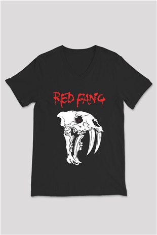 Red Fang Siyah Unisex V Yaka Tişört T-Shirt