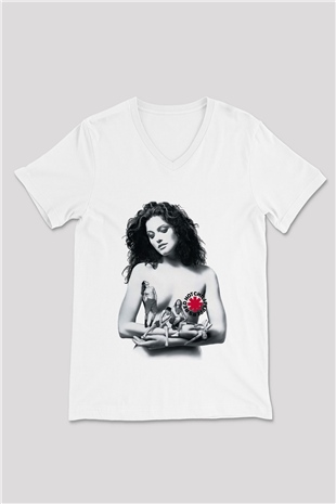 Red Hot Chili Peppers Beyaz Unisex V Yaka Tişört T-Shirt
