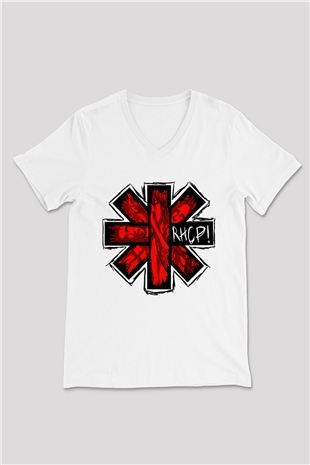 Red Hot Chili Peppers Beyaz Unisex V Yaka Tişört T-Shirt