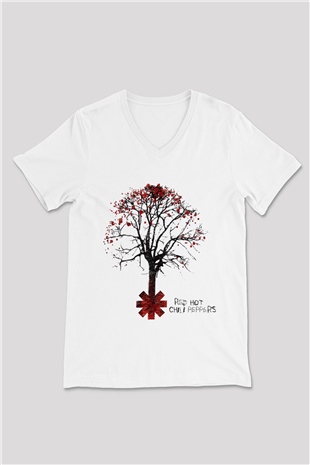 Red Hot Chili Peppers Beyaz Unisex V Yaka Tişört T-Shirt