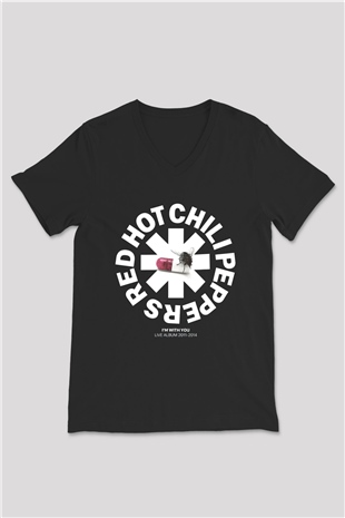 Red Hot Chili Peppers Siyah Unisex V Yaka Tişört T-Shirt